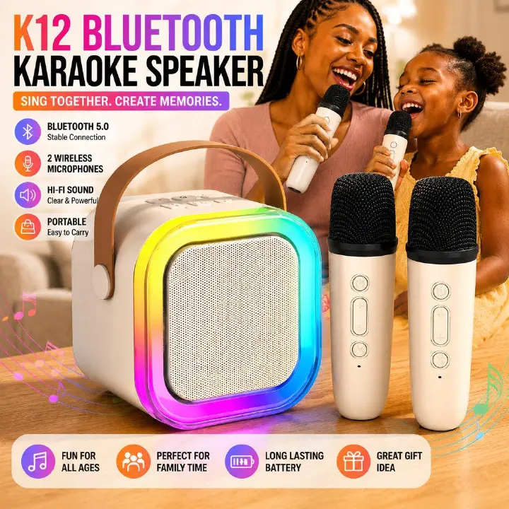 Portable Wireless Karaoke Speaker with Dual Microphones - Wireless, USB-C Rechargeable, Long Battery Life, Compact Design for Singing, Parties & Home Use, Wireless Karaoke Machine, Party Sound System