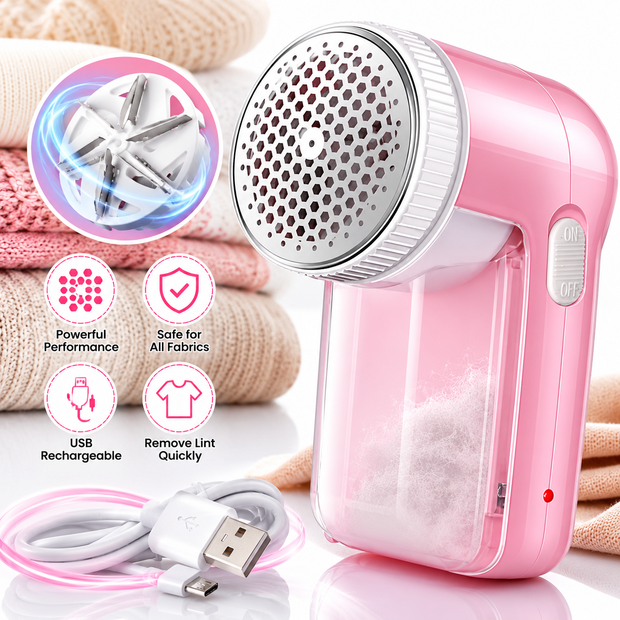 Bobble Remover Rechargeable Handheld Electric Lint Remover, Multifunctional Bobble Remover for Clothes, Fabric Shaver, Portable De Bobbler, Defuzzer and Fluff Remover, Large