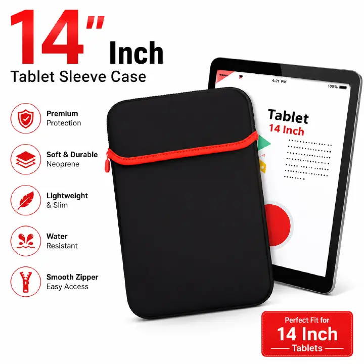 14 Inch Laptop Sleeve Bag Lightweight Water-Repellent Computer Case Tablet Pouch with Reflective Trim and Handle, Memory Foam Material, Black, Notebook Carrying Bag