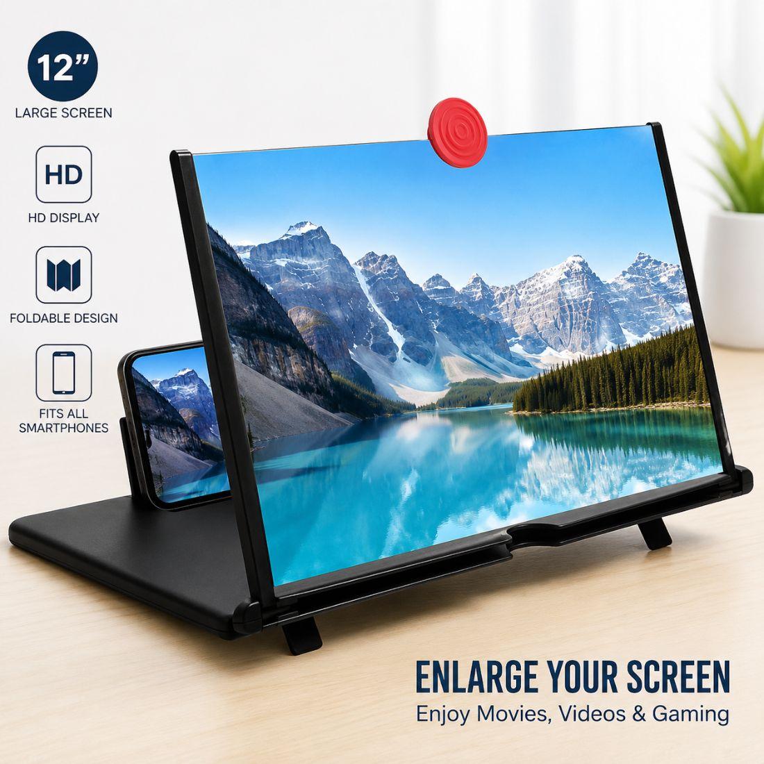 1pc ZoomPlus 12" Screen Magnifier,3D HD Mobile Phone Magnifier Projector Screen Enlarger for Movies, Videos, and Gaming,Foldable Cell Phone Stand with Screen Amplifier,Supports All Smartphones