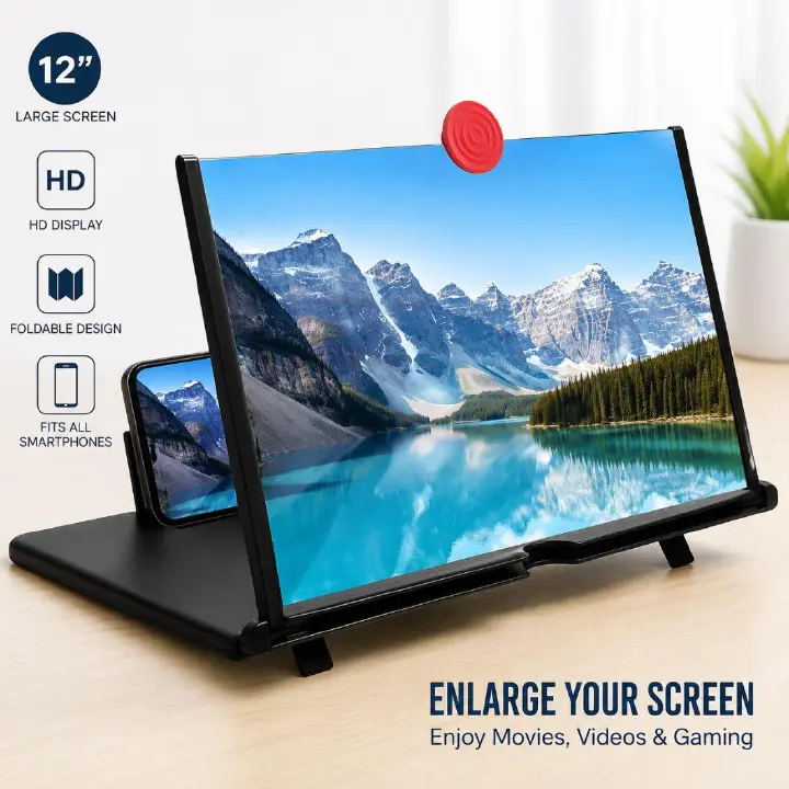 1pc ZoomPlus 12" Screen Magnifier,3D HD Mobile Phone Magnifier Projector Screen Enlarger for Movies, Videos, and Gaming,Foldable Cell Phone Stand with Screen Amplifier,Supports All Smartphones