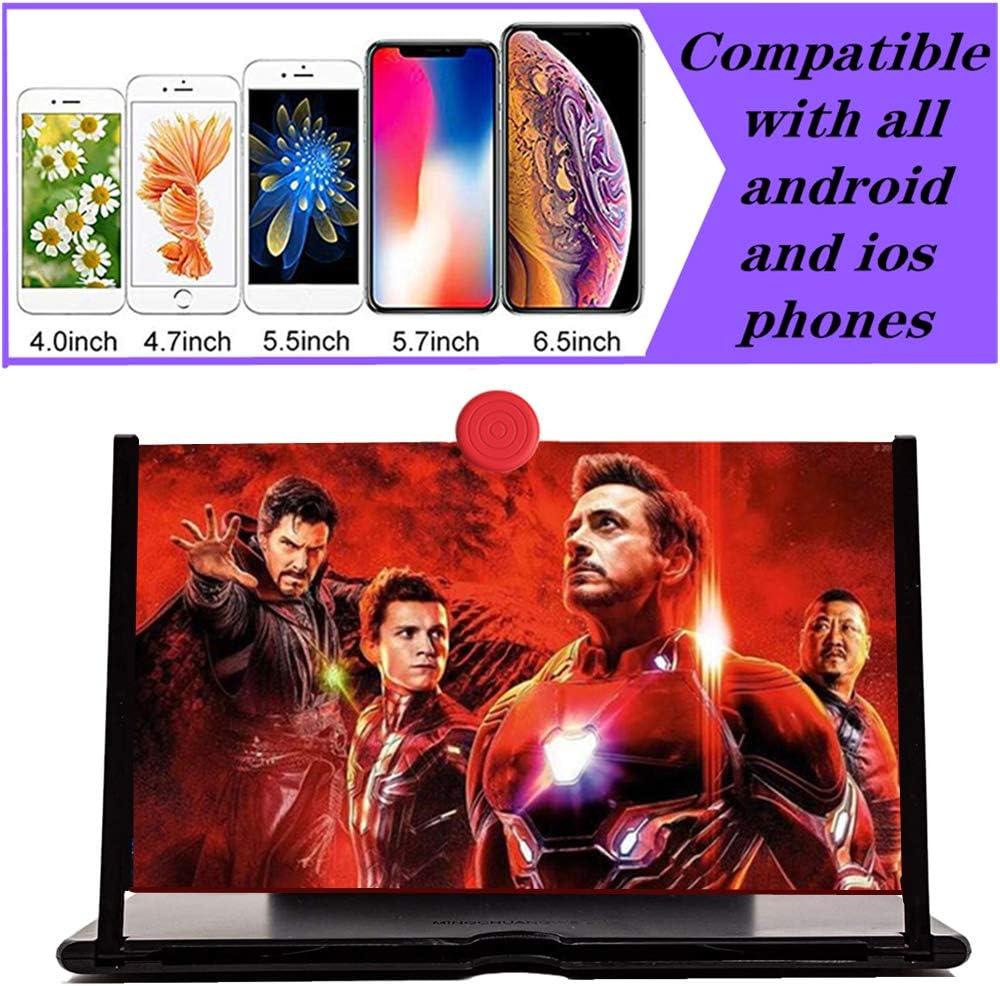 1pc ZoomPlus 12" Screen Magnifier,3D HD Mobile Phone Magnifier Projector Screen Enlarger for Movies, Videos, and Gaming,Foldable Cell Phone Stand with Screen Amplifier,Supports All Smartphones
