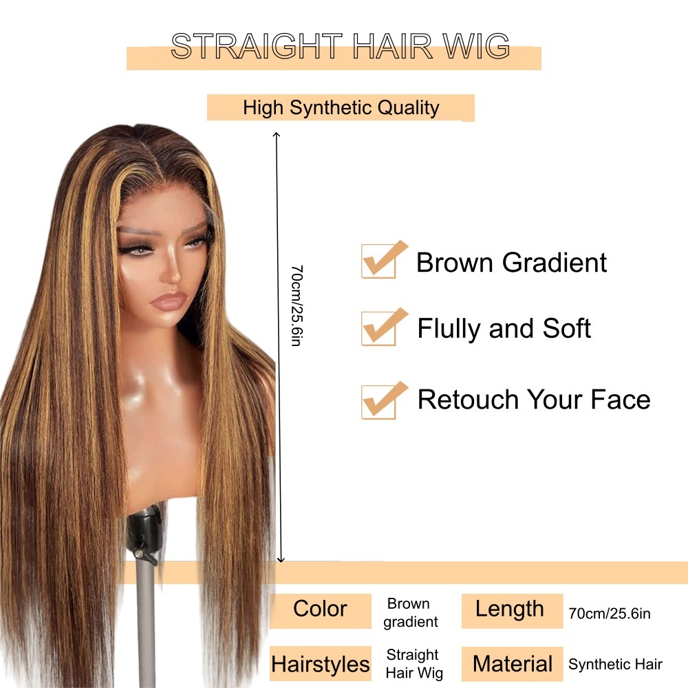 Women's Wig Straight Hair Wig 28 Inch For Women Long Wigs Brown Gradient Synthetic Hair Hand Tied Breathable Cap FBK Delivery QSROCIO
