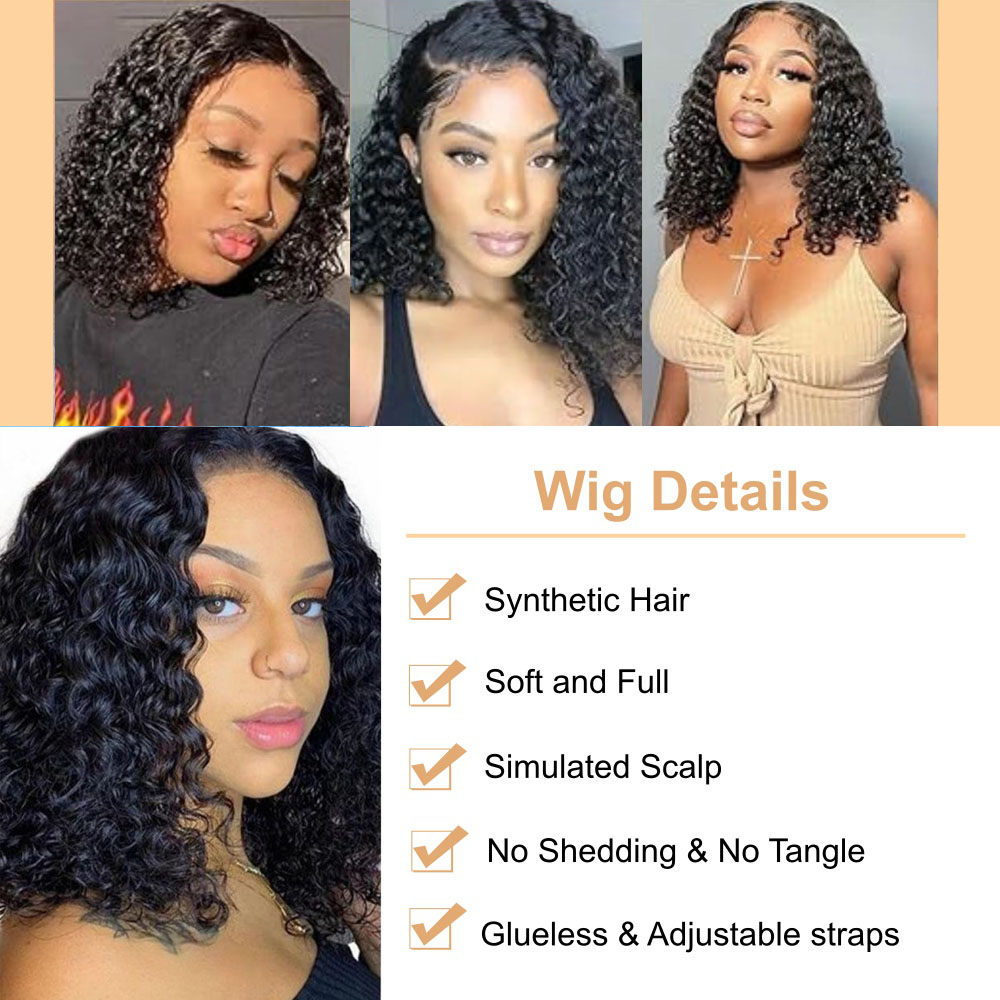 Women's Wig Deep Wave  Wig 18 Inch For Women Short Wigs Black Synthetic Hair Hand Tied Breathable Cap FBK Delivery QSROCIO