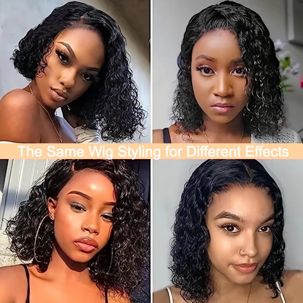 Women's Wig Deep Wave  Wig 18 Inch For Women Short Wigs Black Synthetic Hair Hand Tied Breathable Cap FBK Delivery QSROCIO