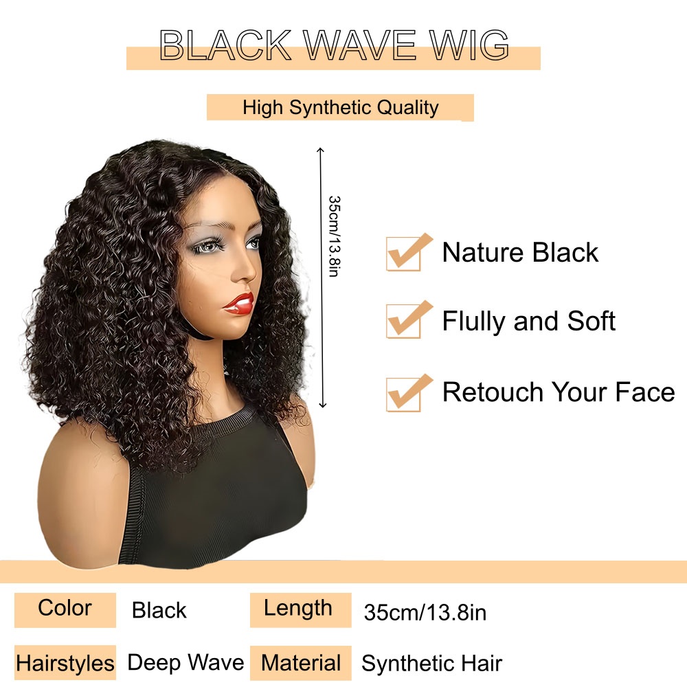 Women's Wig Deep Wave  Wig 18 Inch For Women Short Wigs Black Synthetic Hair Hand Tied Breathable Cap FBK Delivery QSROCIO