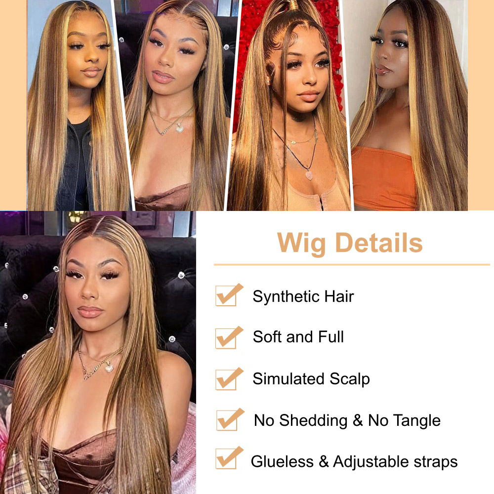 Women's Wig Straight Hair Wig 28 Inch For Women Long Wigs Brown Gradient Synthetic Hair Hand Tied Breathable Cap FBK Delivery QSROCIO