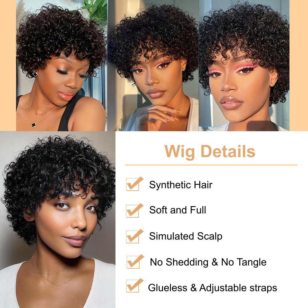 Women's Wig Deep Wave Wig 12 Inch For Women Wigs Black Synthetic Hair Hand Tied Breathable Cap FBK Delivery QSROCIO