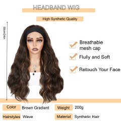 FBK Women's Wig Headbands Wigs Curly Hair 24 Inch Brown Wigs Women'S Synthetic Wig Breathable Mesh Cap QSROCIO