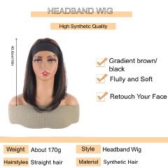 Women's Wig Headband Wig Straight Hair Wig 16 Inch Black And Brown Women'S Synthetic Wig Breathable Mesh Cap QSROCIO