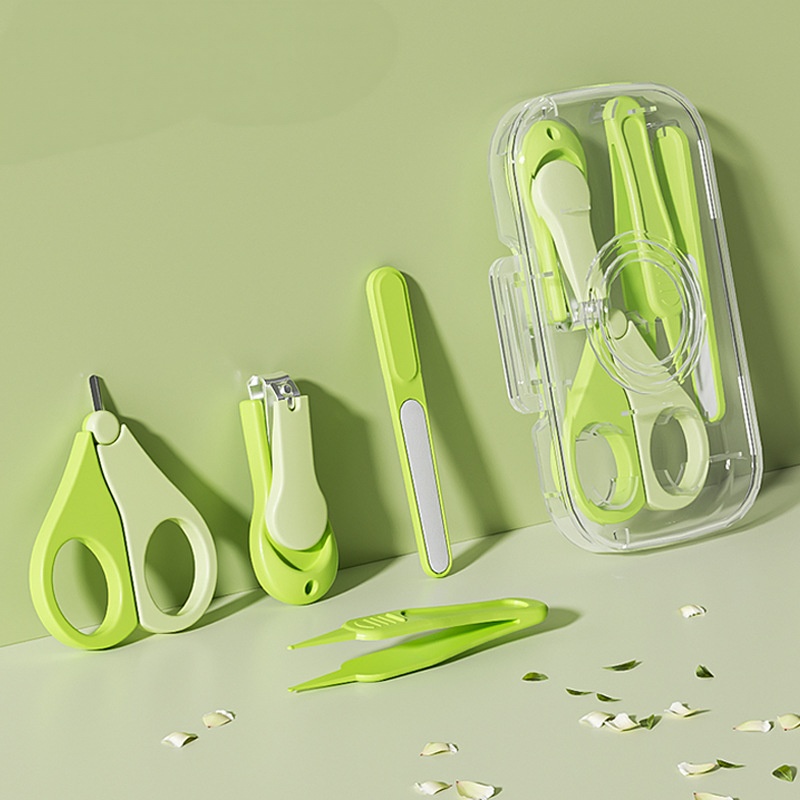 4Pcs 0-3 Years Old Baby Nail Clipper Set Safe Newborn Nail Scissor Trimmer Tweezer with Storage Box for Home Care Green Purple Optional ABS Material Odorless And Safe QSROCIO