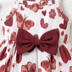 Girl Baby Dresses Wine Red Printed Sleeveless Cute Strap Dress Baby Girl High Elasticity Comfortable Breathable QSROCIO