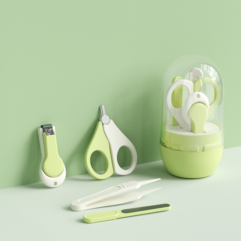 4Pcs 0-3 Years Old Baby Nail Clipper Set Safe Newborn Nail Scissor Trimmer Tweezer For Home Care Green Pink Grey Optional ABS Material Odorless And Safe QSROCIO