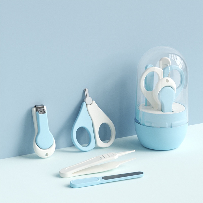 4Pcs 0-3 Years Old Baby Nail Clipper Set Safe Newborn Nail Scissor Trimmer Tweezer For Home Care Green Pink Grey Optional ABS Material Odorless And Safe QSROCIO