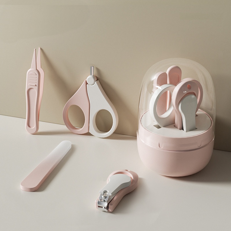 4Pcs 0-3 Years Old Baby Nail Clipper Set Safe Newborn Nail Scissor Trimmer Tweezer with Transparent Storage Box for Home Care Green Pink Grey Optional ABS Material Odorless And Safe QSROCIO