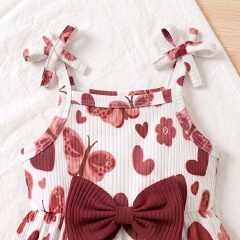 Girl Baby Dresses Wine Red Printed Sleeveless Cute Strap Dress Baby Girl High Elasticity Comfortable Breathable QSROCIO
