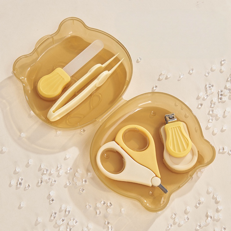 4Pcs 0-3 Years Old Baby Nail Clipper Set Safe Newborn Nail Scissor Trimmer Tweezer With Transparent Bear Head Storage Box for Home Care Green Pink Yellow Optional Odorless And Safe Material QSROCIO