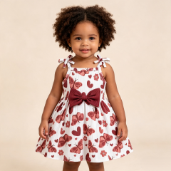 Girl Baby Dresses Wine Red Printed Sleeveless Cute Strap Dress Baby Girl High Elasticity Comfortable Breathable QSROCIO