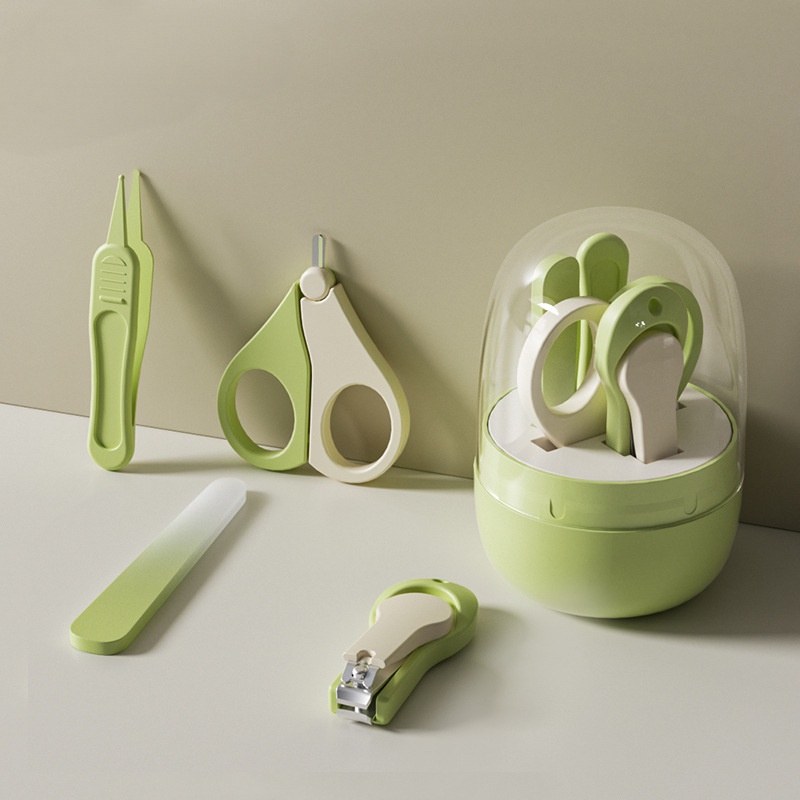 4Pcs 0-3 Years Old Baby Nail Clipper Set Safe Newborn Nail Scissor Trimmer Tweezer with Transparent Storage Box for Home Care Green Pink Grey Optional ABS Material Odorless And Safe QSROCIO