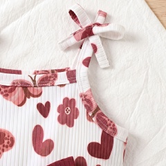 Girl Baby Dresses Wine Red Printed Sleeveless Cute Strap Dress Baby Girl High Elasticity Comfortable Breathable QSROCIO