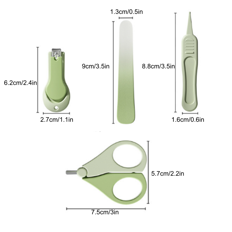 4Pcs 0-3 Years Old Baby Nail Clipper Set Safe Newborn Nail Scissor Trimmer Tweezer with Storage Box for Home Care Green Purple Optional ABS Material Odorless And Safe QSROCIO