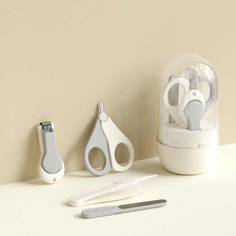 4Pcs 0-3 Years Old Baby Nail Clipper Set Safe Newborn Nail Scissor Trimmer Tweezer For Home Care Green Pink Grey Optional ABS Material Odorless And Safe QSROCIO