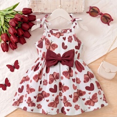 Girl Baby Dresses Wine Red Printed Sleeveless Cute Strap Dress Baby Girl High Elasticity Comfortable Breathable QSROCIO