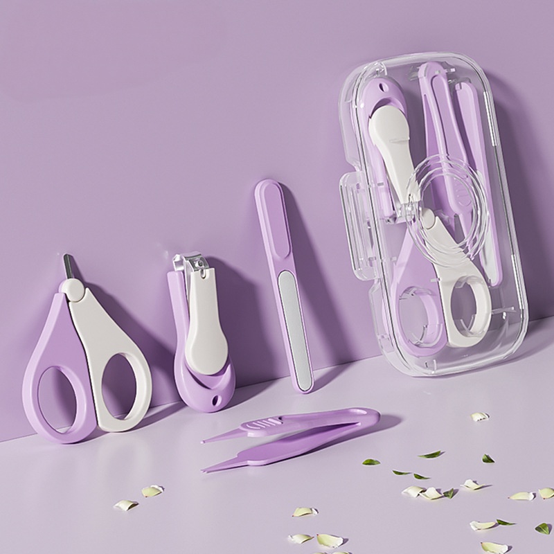 4Pcs 0-3 Years Old Baby Nail Clipper Set Safe Newborn Nail Scissor Trimmer Tweezer with Storage Box for Home Care Green Purple Optional ABS Material Odorless And Safe QSROCIO