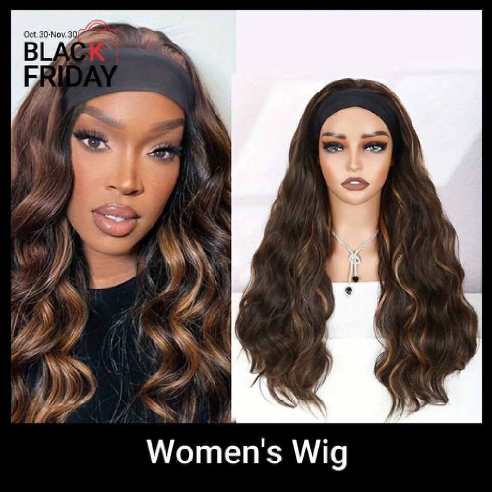 FBK Women's Wig Headbands Wigs Curly Hair 24 Inch Brown Wigs Women'S Synthetic Wig Breathable Mesh Cap QSROCIO