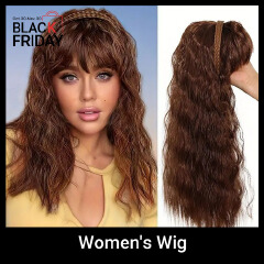 FBK Hair Piece Braid and Headband Wig Integrated, with Bangs and Small Curls, Heat-Resistant Synthetic Fiber Fashionable Headband Wig Suitable for Daily Work Christmas and Party Wear