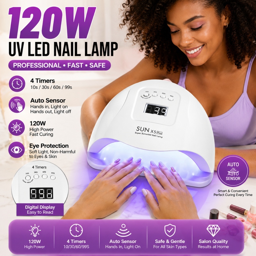 【Promotion】LED UV Nail Lamps 120W Nail Dryer Gel Nail Curing Lamp UV Light with 4 Timers 10/30/60/99S Auto Sensor LCD Display