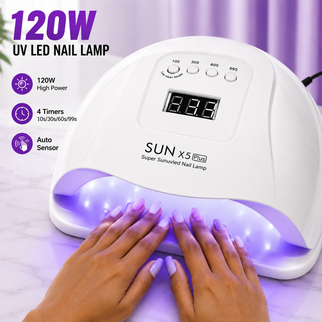 【Promotion】LED UV Nail Lamps 120W Nail Dryer Gel Nail Curing Lamp UV Light with 4 Timers 10/30/60/99S Auto Sensor LCD Display