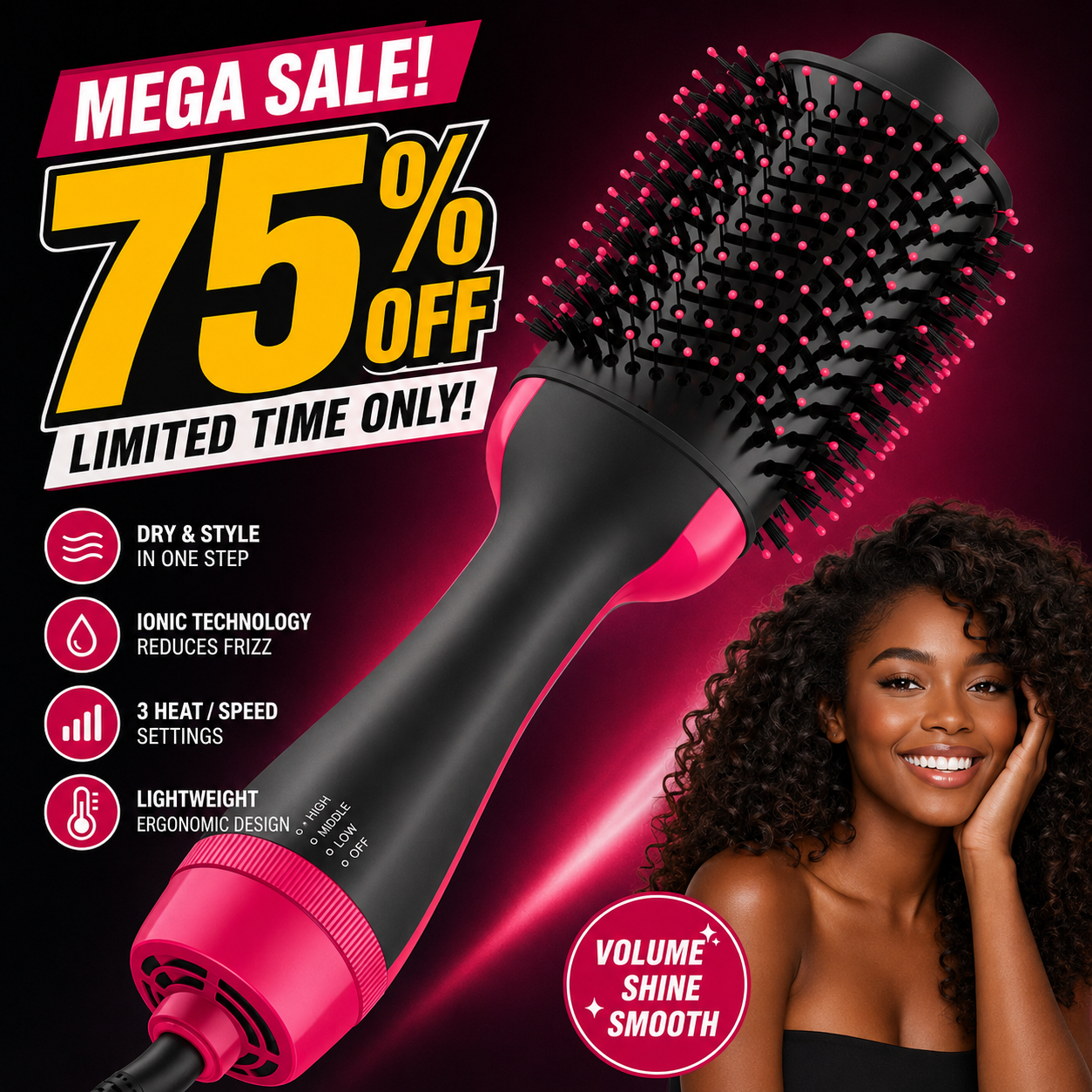 【Promotion】Hair Dryer Blow Dryer Brush, Hair Dryer and Styler Volumizer, Hot Air Brush for Straightening, Curling, Drying, Salon, One Step Styling Tools Pink