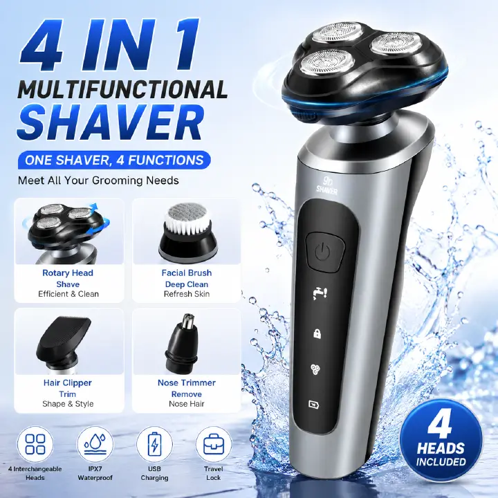 【Promotion】Electric Razor for Men, 4 In 1 Electric Shavers, Waterproof Wet/Dry Shaver for Men, Wireless Rechargeable Mens Shaver Electric Razor Grooming Kit