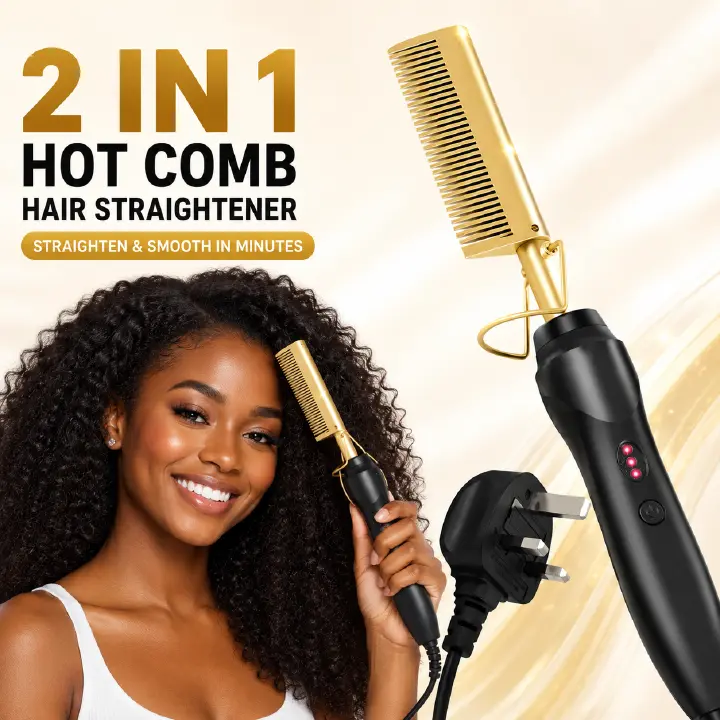 【Promotion】Electric Straightening Comb with Anti-Scald Pressing - Portable Heated Curling Iron for Wet and Dry Hair Styling, for Men and Women