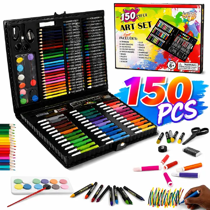 150 Pieces Colour Set Kit for Kids, Complete Stationery Items and Colour Pencil Set in Portable Case, Creative Birthday Gift for Kids and Gift for Girls Age 12-14 Years