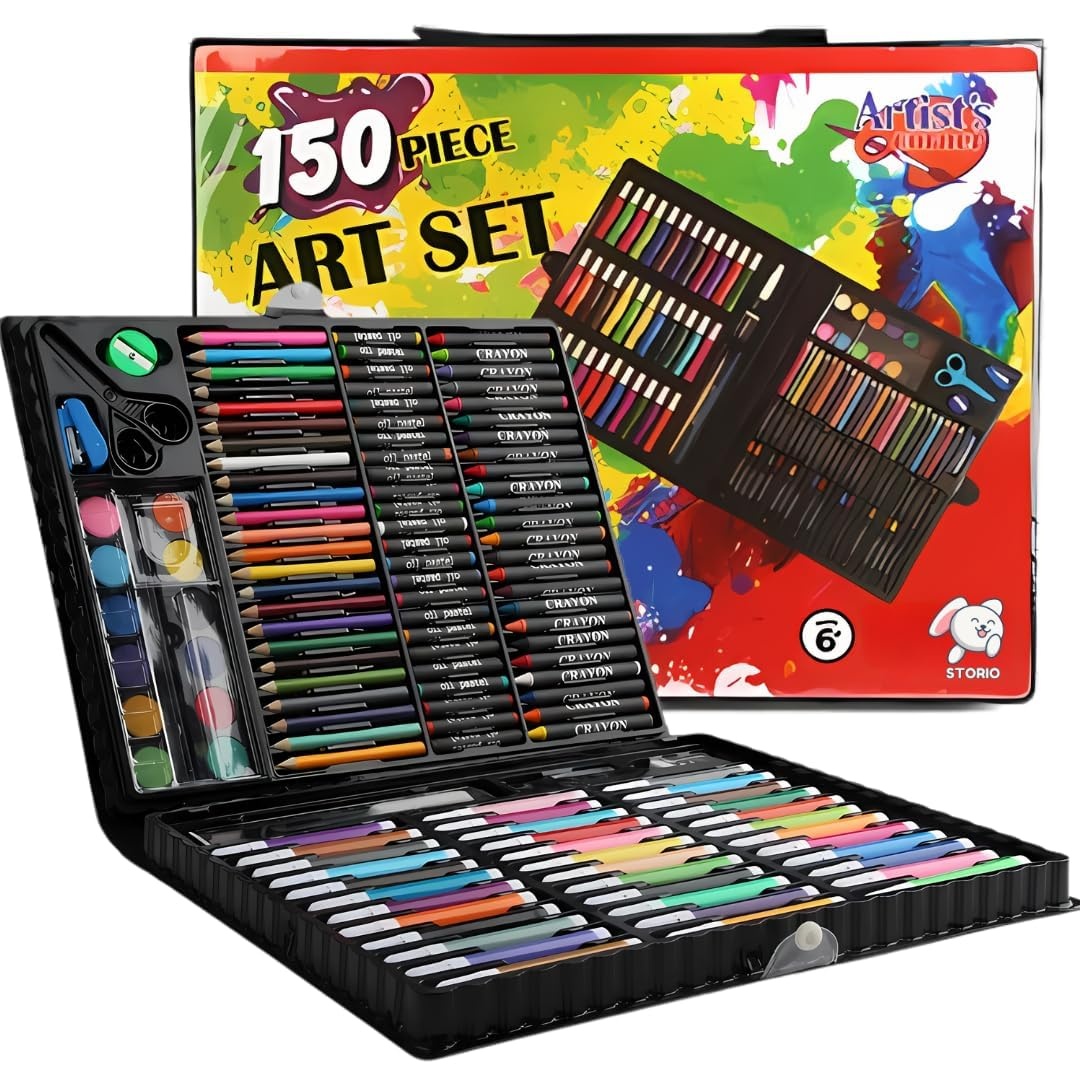 150 Pieces Colour Set Kit for Kids, Complete Stationery Items and Colour Pencil Set in Portable Case, Creative Birthday Gift for Kids and Gift for Girls Age 12-14 Years