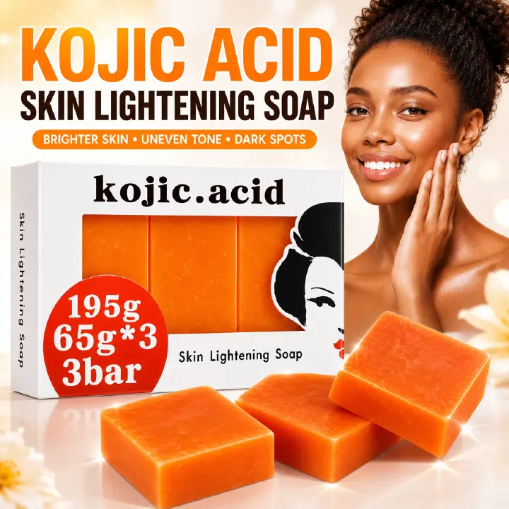 Kojic Acid Skin Brightening Soap 3Pcs * 65g, Facial Soap, Solid Soap Bar For Effectively Removing Acne Spots, And Used For Deeply Cleaning Face And Body Skin