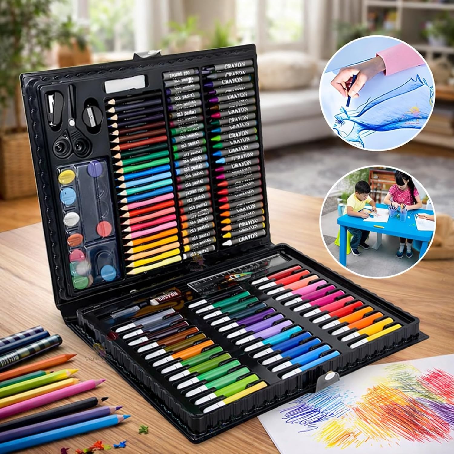 150 Pieces Colour Set Kit for Kids, Complete Stationery Items and Colour Pencil Set in Portable Case, Creative Birthday Gift for Kids and Gift for Girls Age 12-14 Years