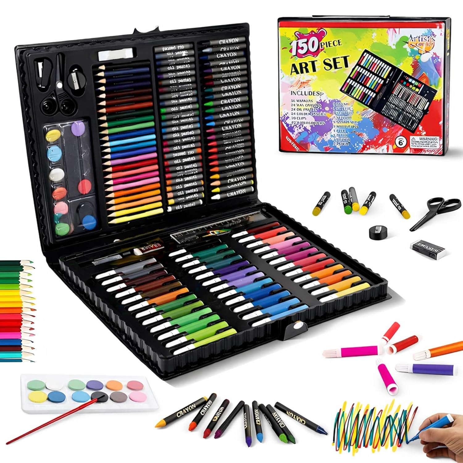 150 Pieces Colour Set Kit for Kids, Complete Stationery Items and Colour Pencil Set in Portable Case, Creative Birthday Gift for Kids and Gift for Girls Age 12-14 Years