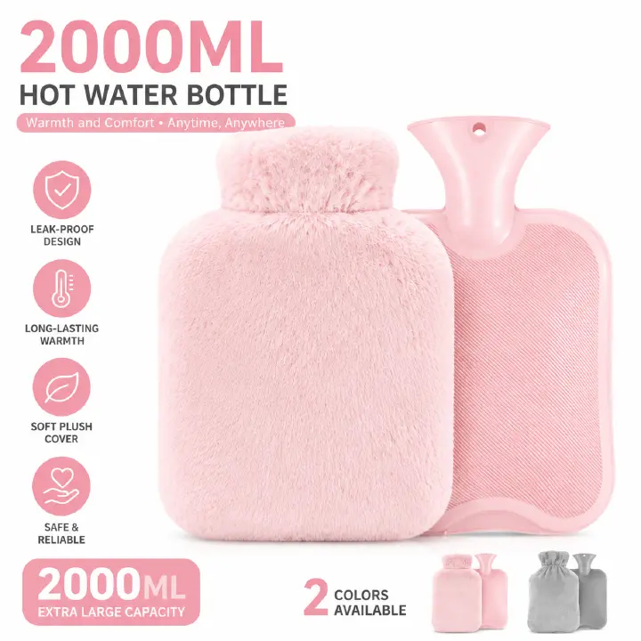 Hot Water Bottle with Cover, 2L Large Capacity Hot Water Bag, Skin-Friendly Material and Long-Lasting Warmth Suitable for Children and Adults Bed Warmer Bag