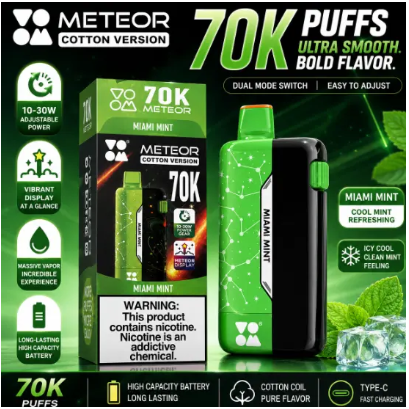 PUFF PUFF High-End 70,000 Puffs Vape | Massive 70K Puff Count | 10-30W Adjustable Wattage | Vibrant Meteor Screen | Black Ice