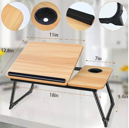 Wooden profile 5 levels Adjustable angle foldable study table or laptop table with cup slot now available