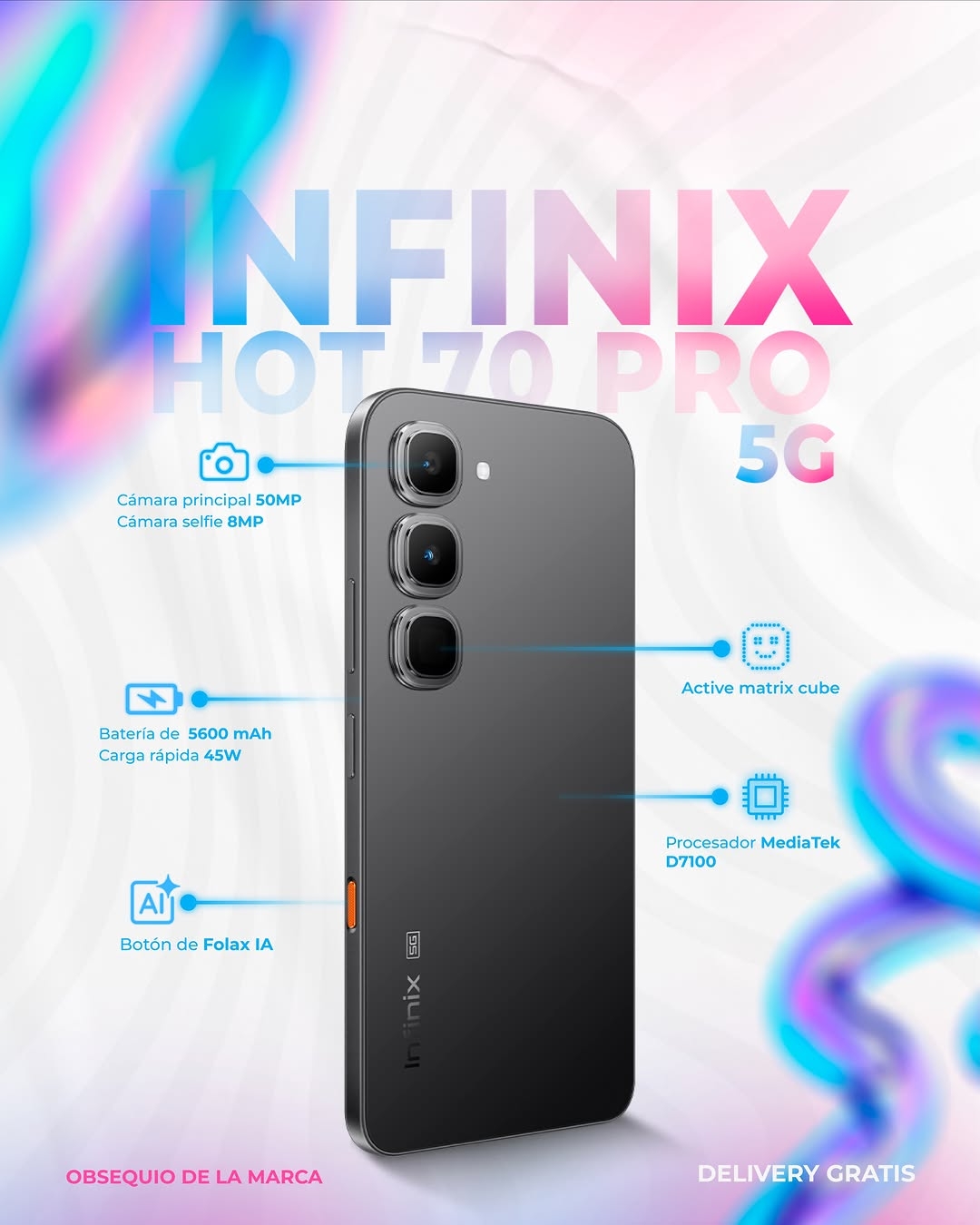 [Price Drop!!!] Infinix Hot 70 Pro 5G 256GB+16(8+8)GB 6.76" 144Hz AMOLED Display 50MP Camera 6000mAh Battery 45W Fast Charging IP68 Rated Android 16 Smart Ai Smartphone