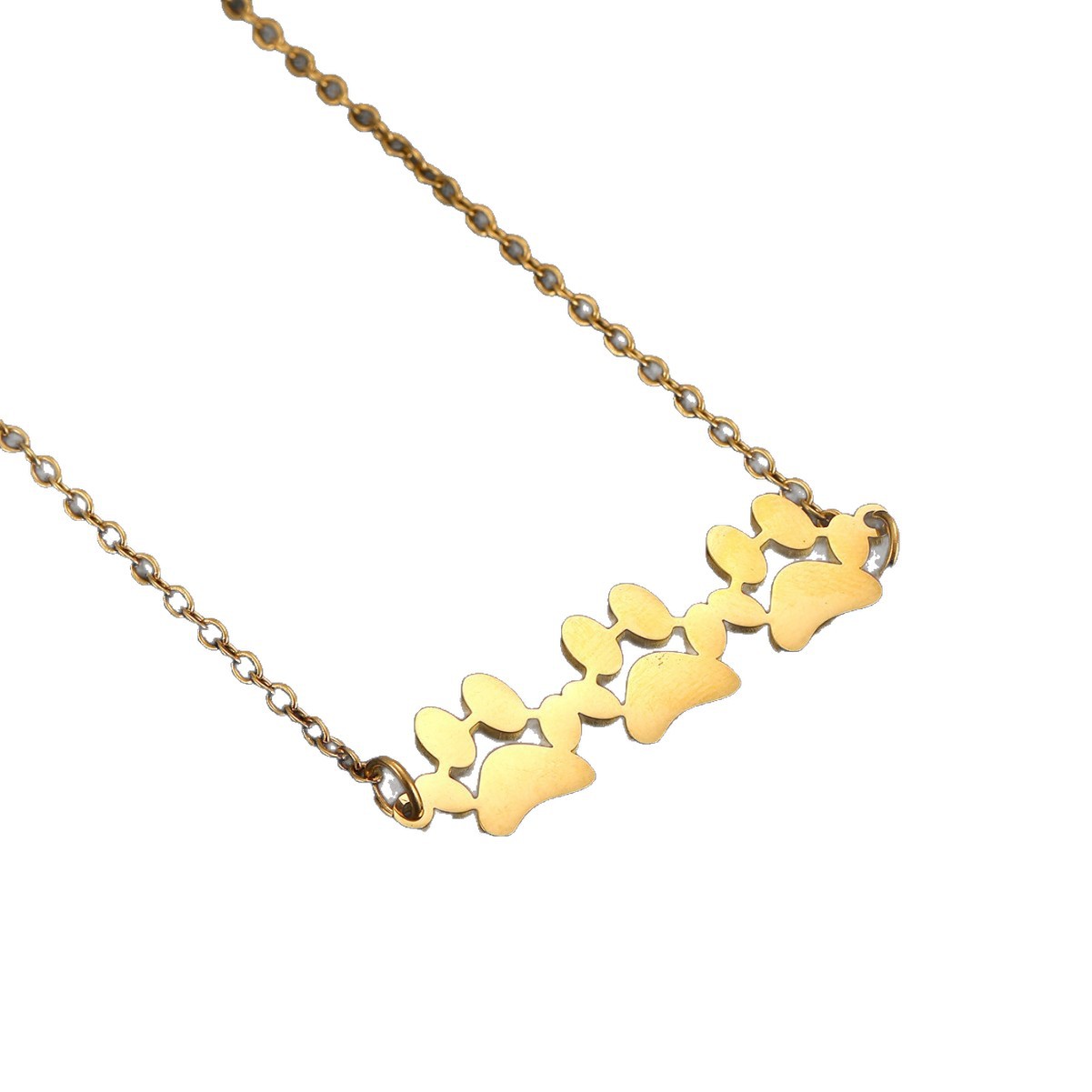 Cross border stainless steel necklace with cat footprints 18k gold pendant, pet accessories, women's titanium steel non fading jewelry