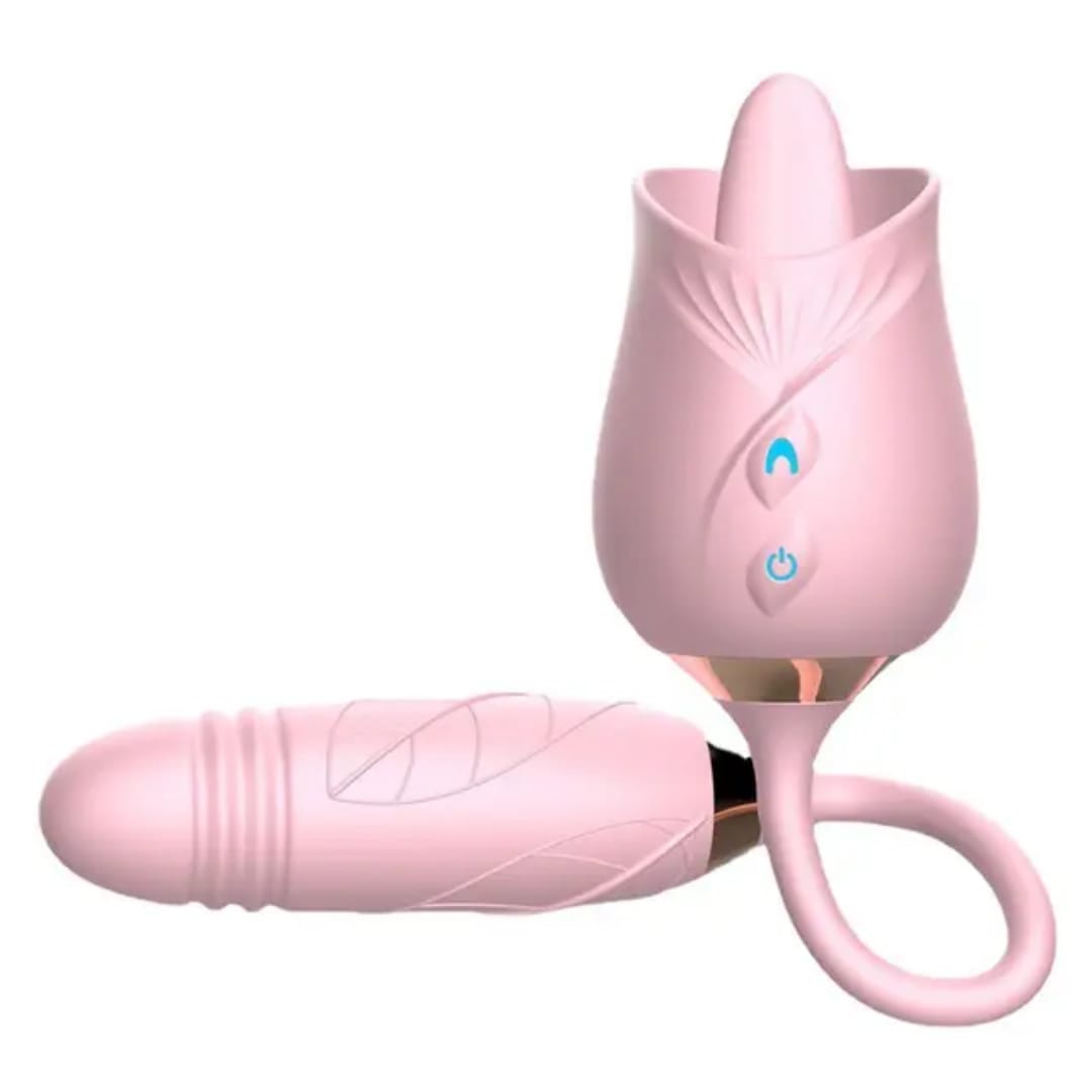 2 in 1 Rose Vibrator with Tongue and Dildo