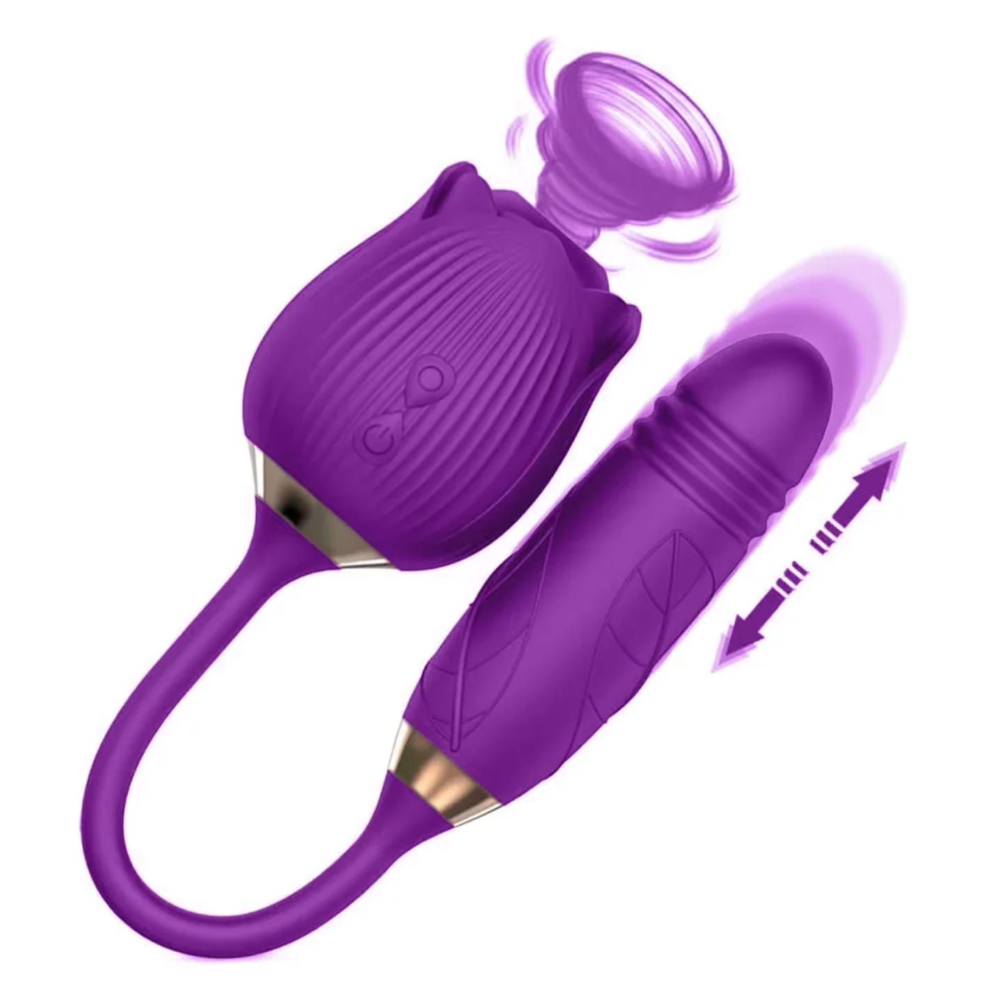 2 in 1 Rose Vibrator, With Sucker and Dildo