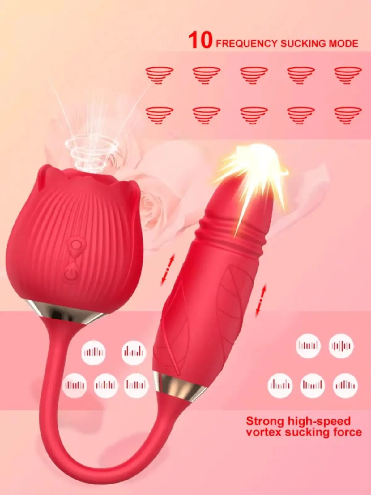 2 in 1 Rose Vibrator, With Sucker and Dildo