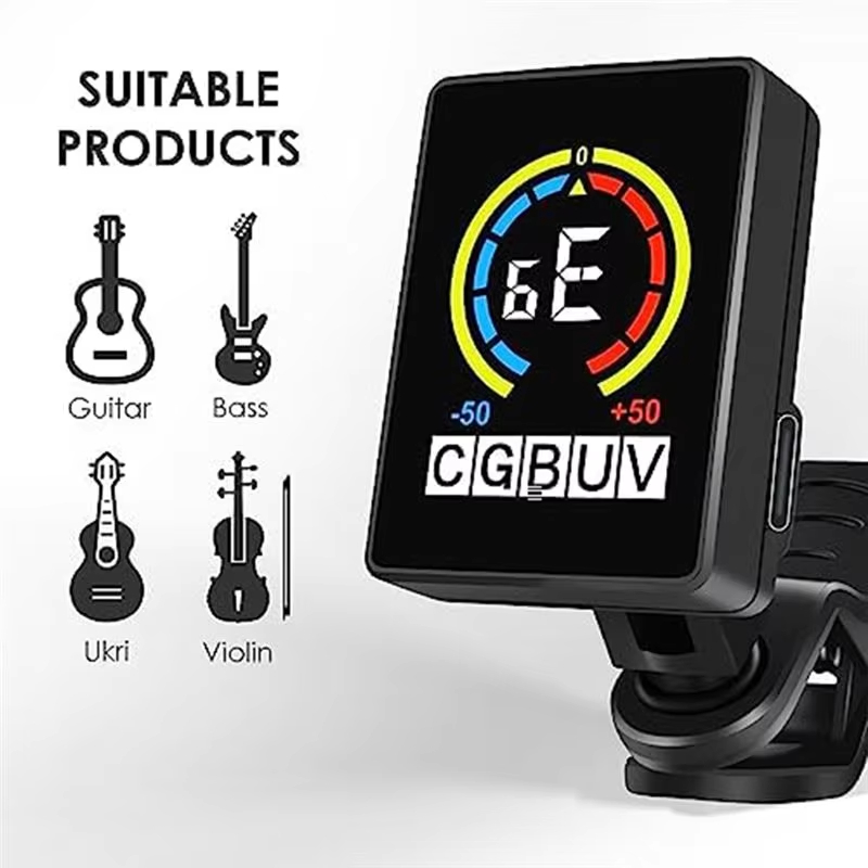 USB Charging Color LCD Display Screen Guitar Tuner Tunning For Acoustic Electric Guitar Bass Clip-on Tuner Guitar Tuner For Professional Or Beginners