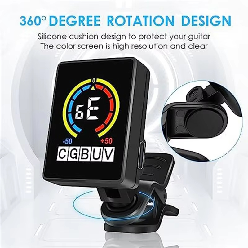 USB Charging Color LCD Display Screen Guitar Tuner Tunning For Acoustic Electric Guitar Bass Clip-on Tuner Guitar Tuner For Professional Or Beginners